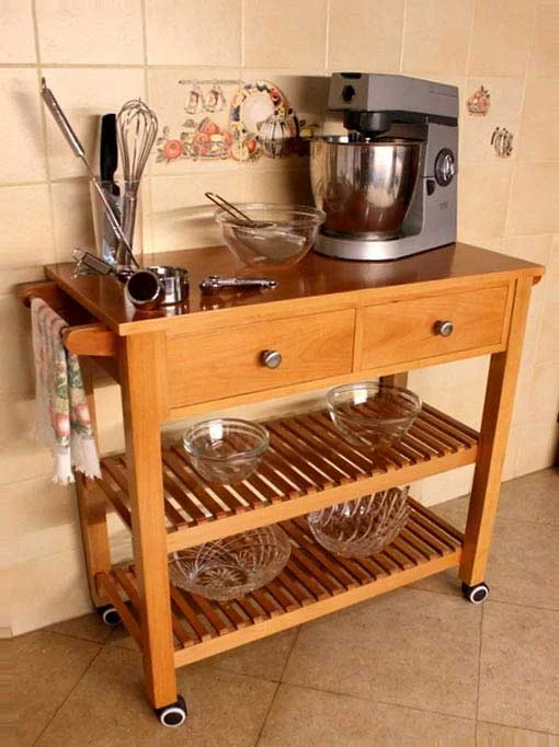 Kitchen Prep Utility Cart in solid beech wood
